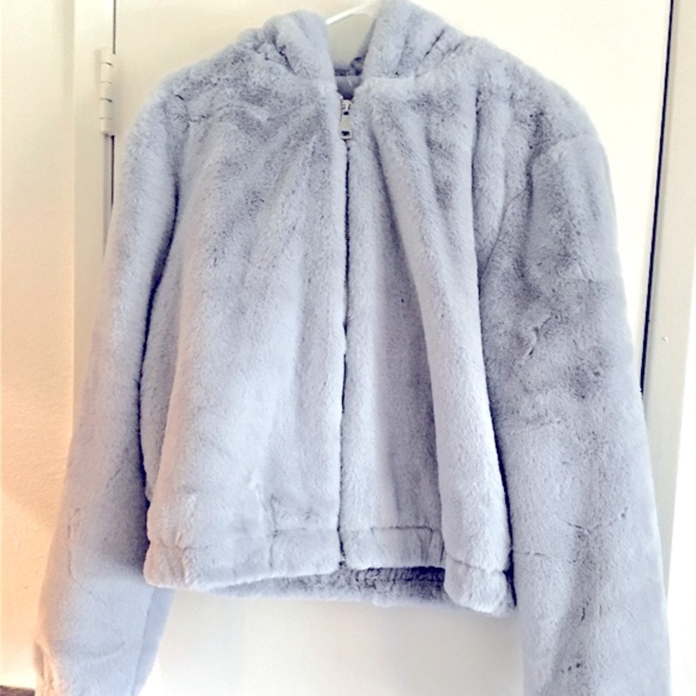 BAGATELLE Faux Fur Hooded Baby Blue Jacket Coat Hoodie NWT Size M